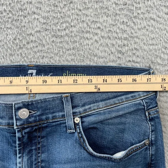 7 For All Mankind Jeans Mens 34 Blue Slimmy Slim Fit Stretch Denim Made in USA - Picture 7 of 10